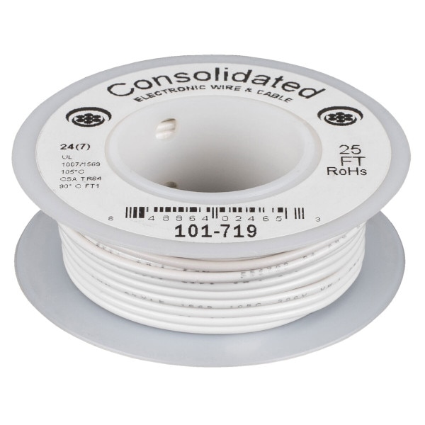 Main product image for Consolidated Stranded 24 AWG Hook-Up Wire 25 ft. Whi 101-719
